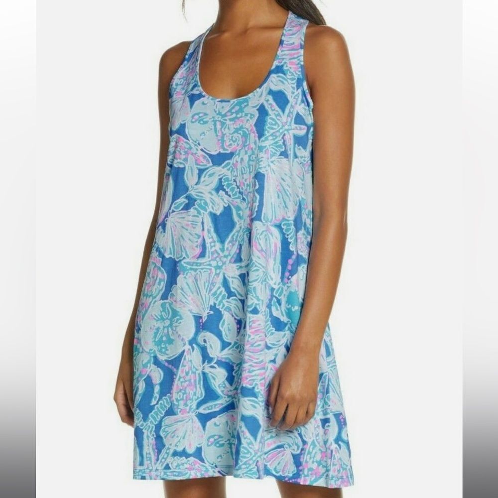 Lilly Pulitzer Melle Mini Dress Blue Floral Linen XS